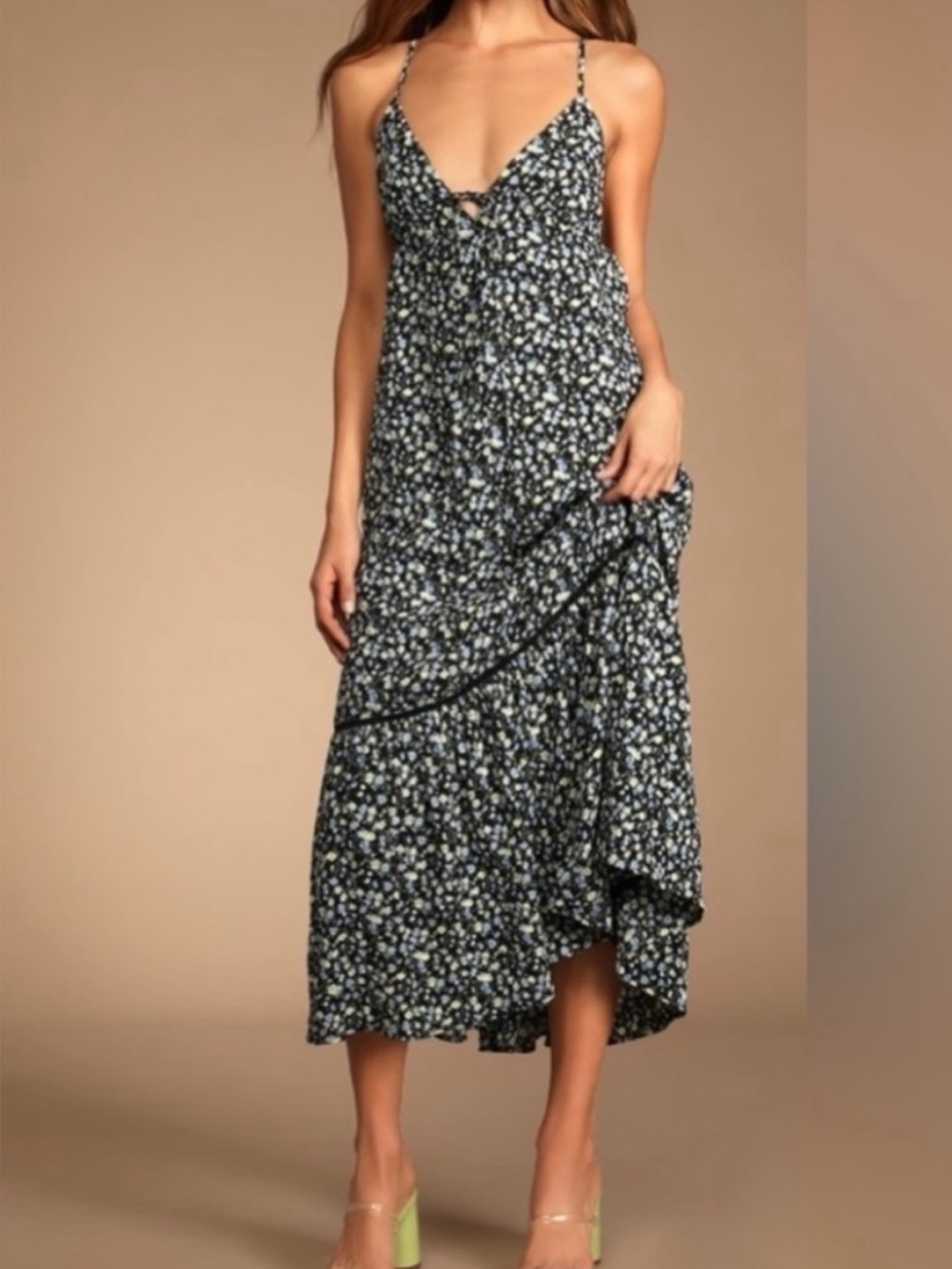 LULU'S Way Too Darling Black Floral Maxi Dress NWT